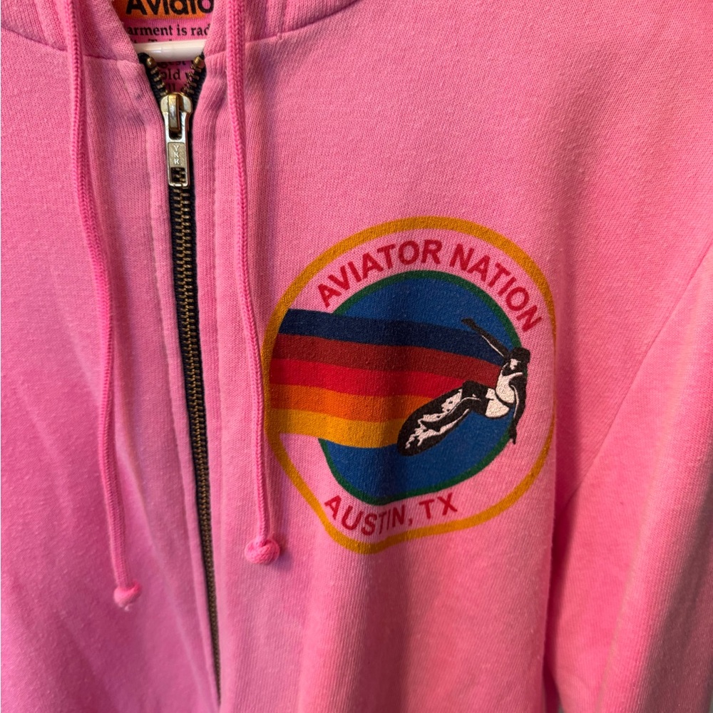 Aviator Nation Pink Zip-Up Hoodie with Rainbow Logo - Austin, TX edition